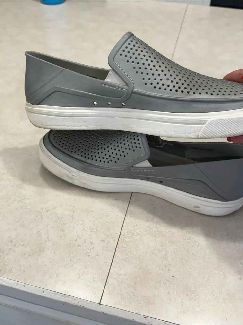 CROCS Women's Slip-On Perforated Flats - Gray with White Sole